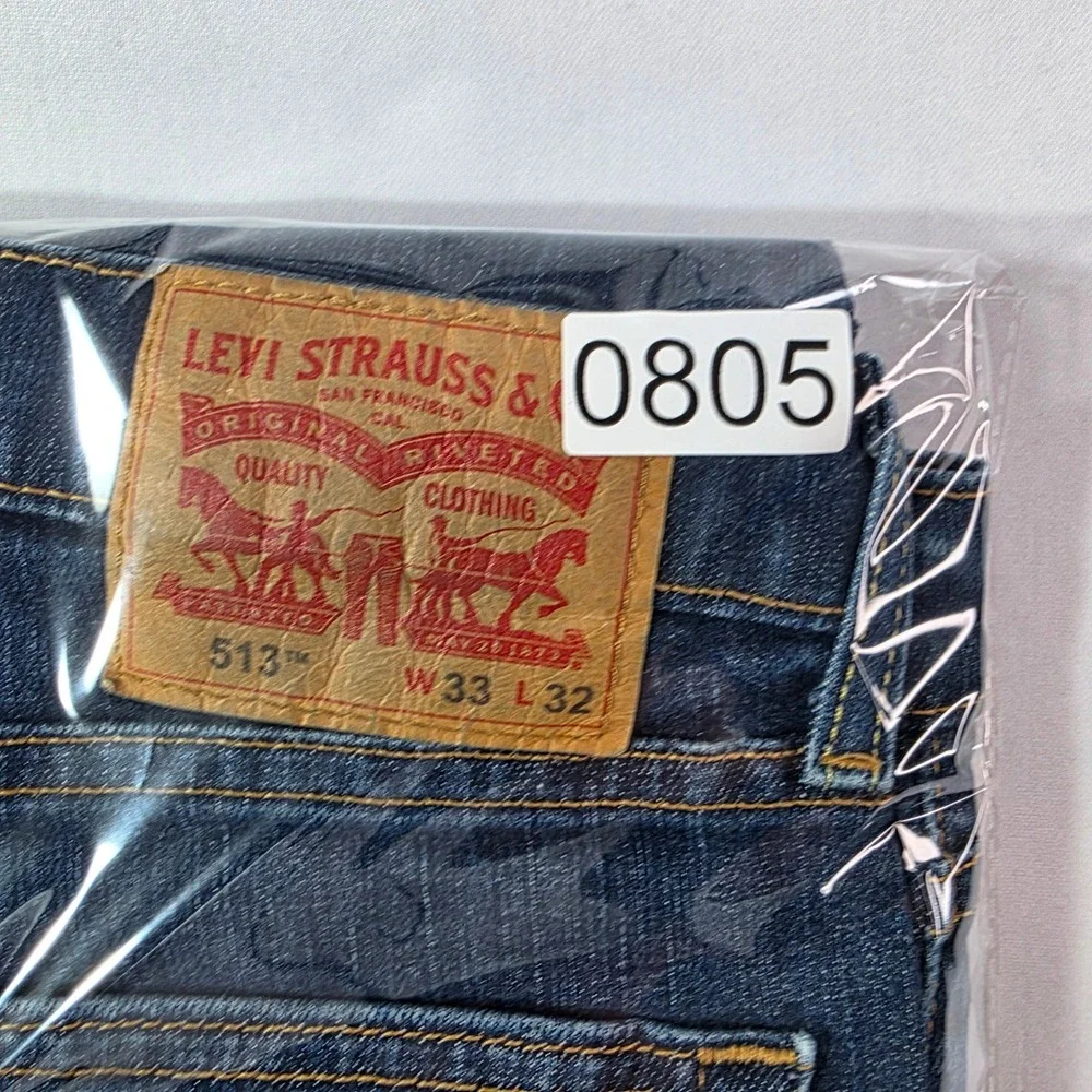 Levis 513 Slim Straight Jeans Mens TAG 33x32 Dark Wash Blue Denim (Fits 34x30)